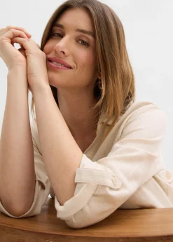 Blouse en lin mélangé, manches 3/4