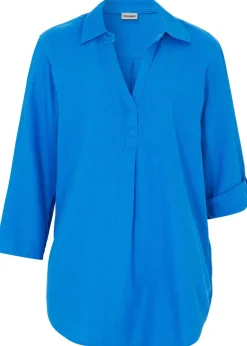 Blouse en lin mélangé, manches 3/4