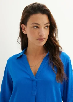 Blouse en lin mélangé, manches 3/4