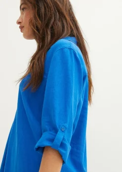 Blouse en lin mélangé, manches 3/4