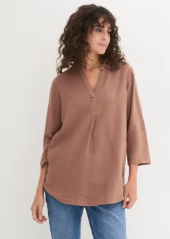 Blouse en lin mélangé, manches 3/4