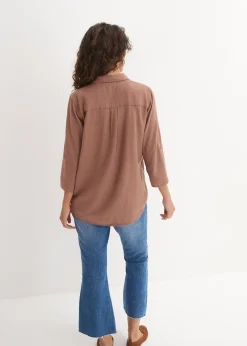 Blouse en lin mélangé, manches 3/4