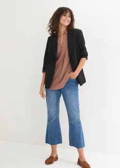 Blouse en lin mélangé, manches 3/4