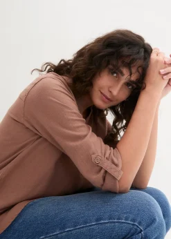 Blouse en lin mélangé, manches 3/4