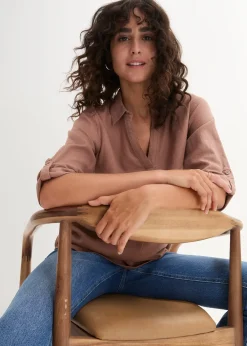 Blouse en lin mélangé, manches 3/4