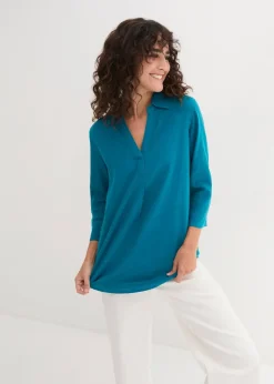 Blouse en lin mélangé, manches 3/4