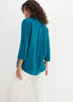 Blouse en lin mélangé, manches 3/4