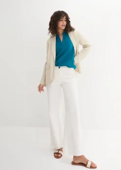 Blouse en lin mélangé, manches 3/4