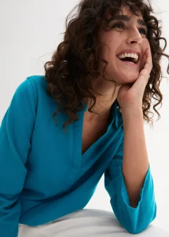 Blouse en lin mélangé, manches 3/4