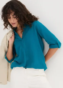 Blouse en lin mélangé, manches 3/4