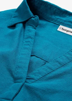 Blouse en lin mélangé, manches 3/4