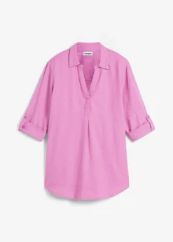 Blouse en lin mélangé, manches 3/4