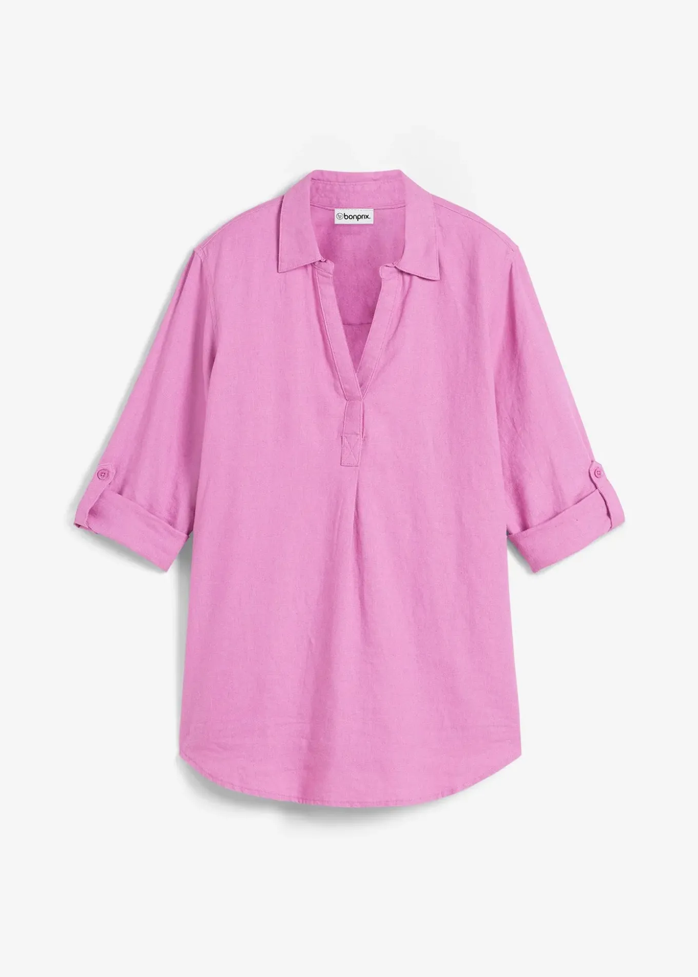 Blouse en lin mélangé, manches 3/4