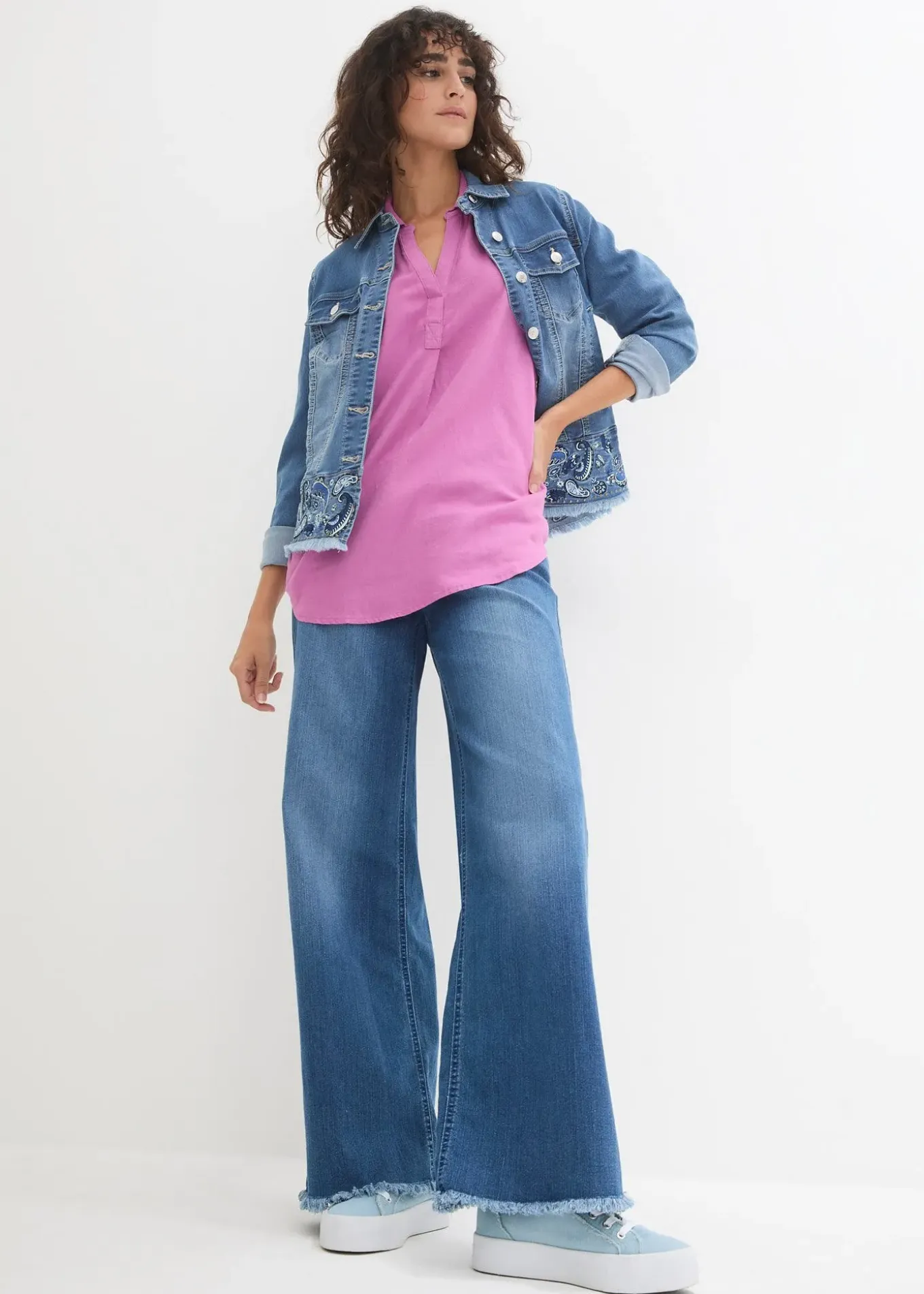 Blouse en lin mélangé, manches 3/4