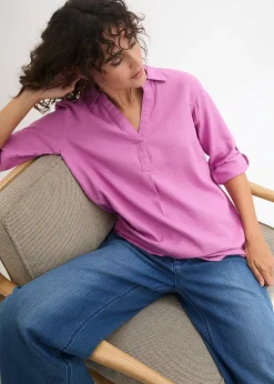 Blouse en lin mélangé, manches 3/4