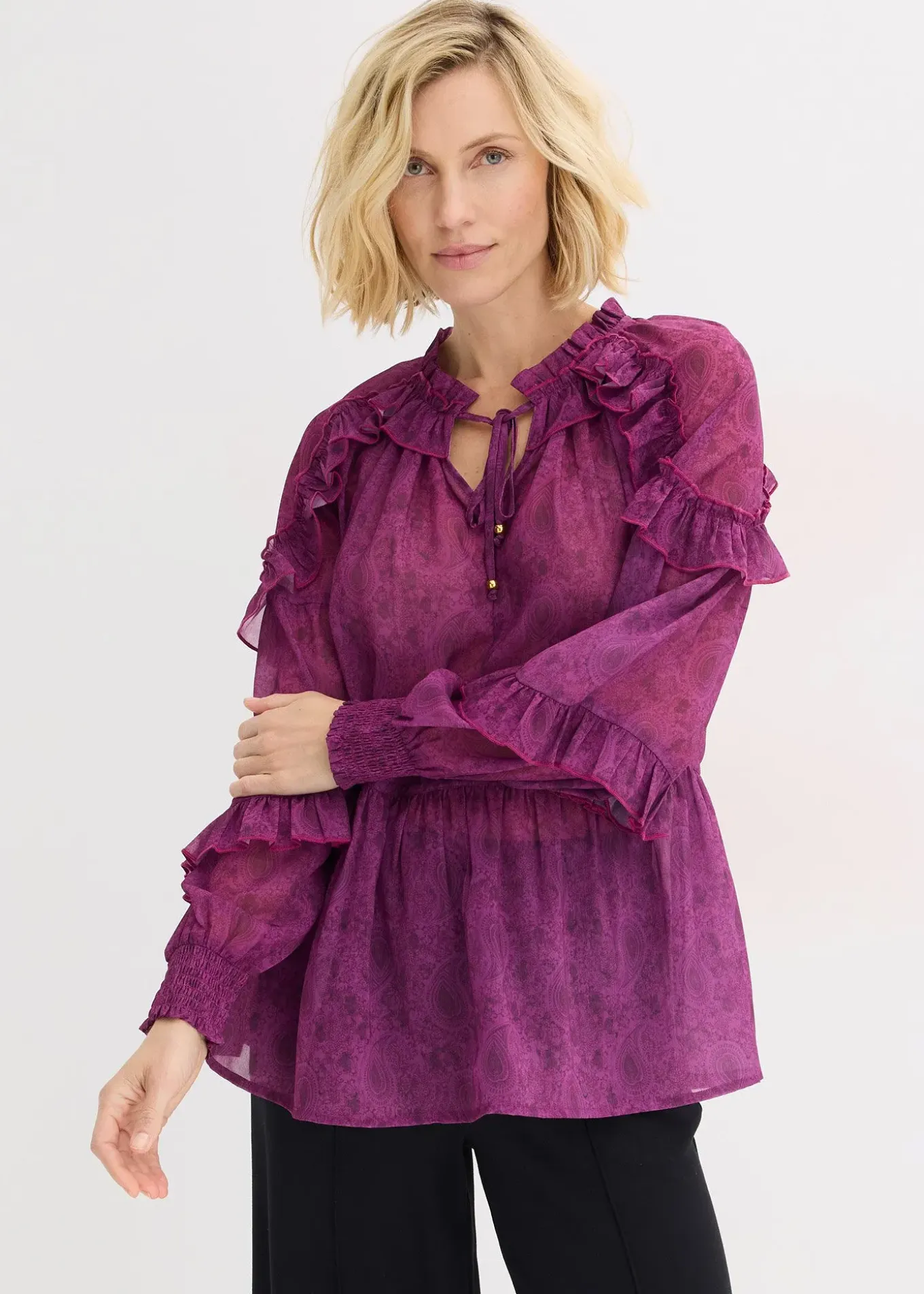 Blouse en mousseline à volants