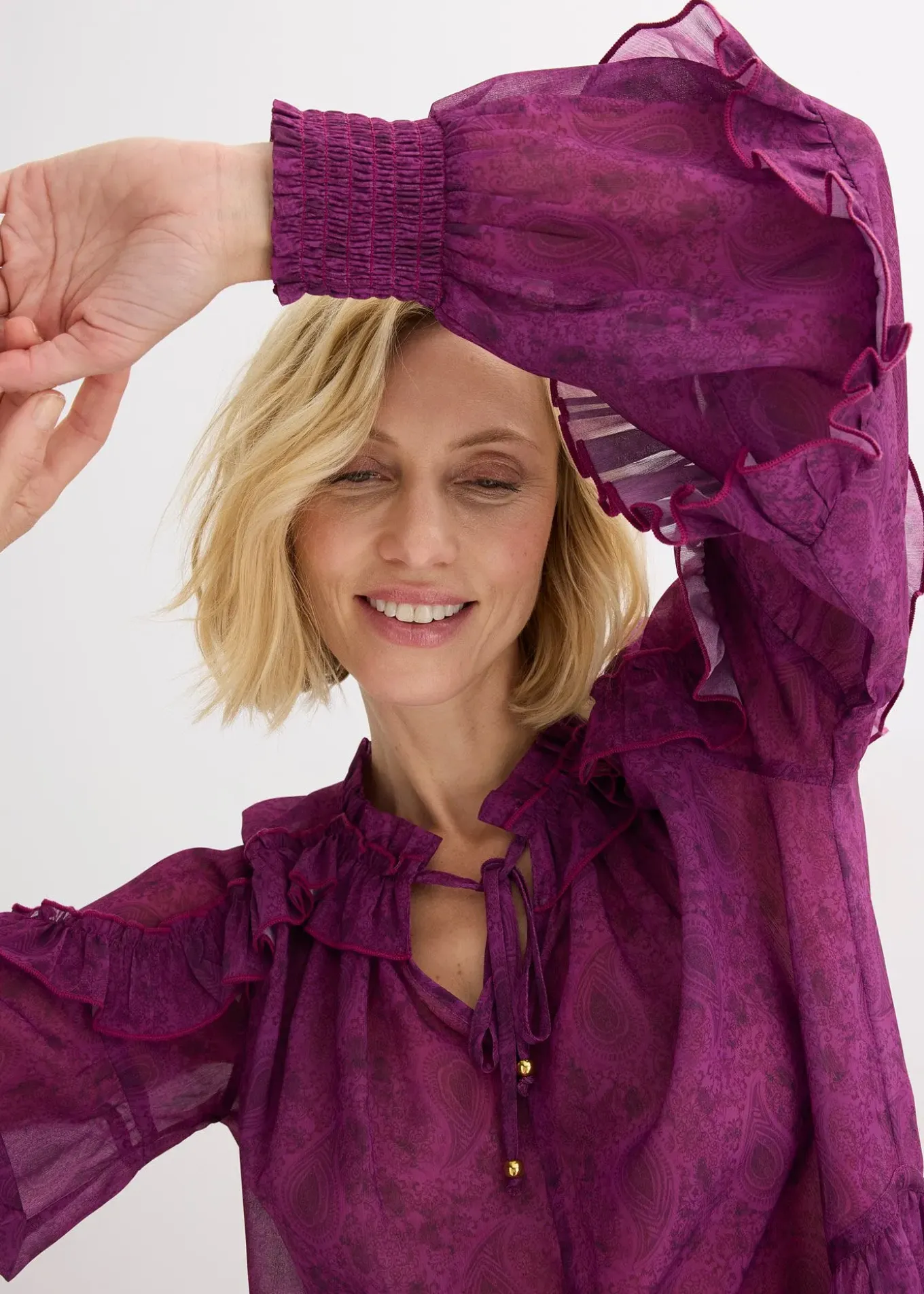 Blouse en mousseline à volants