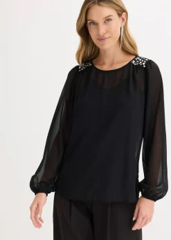 Blouse en mousseline avec strass sur les épaules