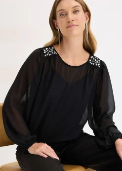 Blouse en mousseline avec strass sur les épaules