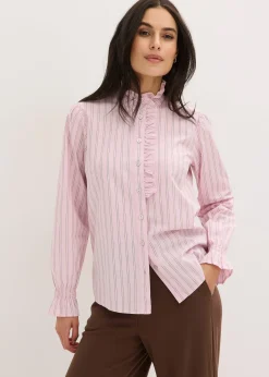 Blouse en popeline à col volanté