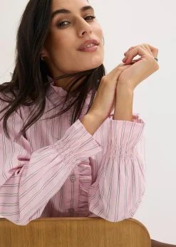 Blouse en popeline à col volanté