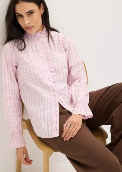 Blouse en popeline à col volanté