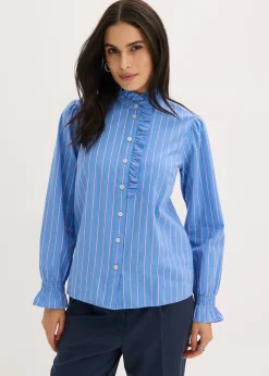 Blouse en popeline à col volanté
