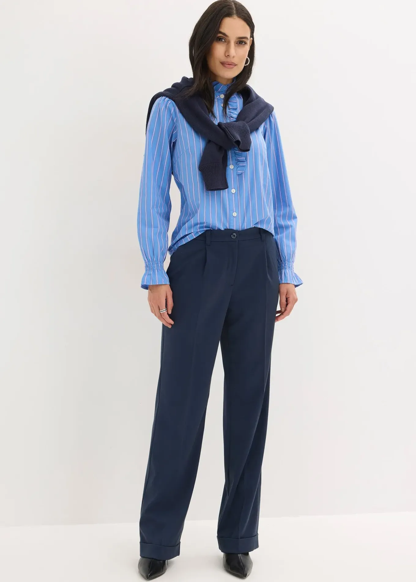 Blouse en popeline à col volanté