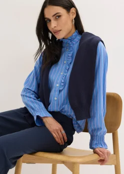 Blouse en popeline à col volanté