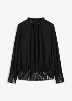 Blouse en tulle fin avec empiècements à sequins