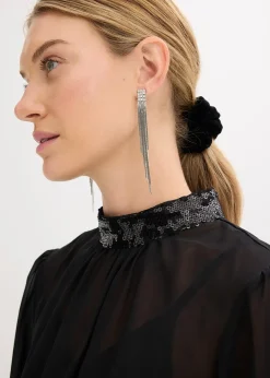 Blouse en tulle fin avec empiècements à sequins