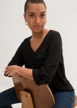 Blouse fluide à col en V et manches longues