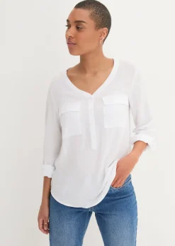 Blouse fluide à col en V et manches longues