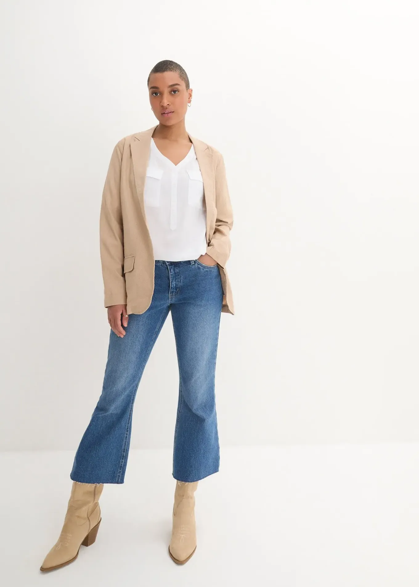 Blouse fluide à col en V et manches longues