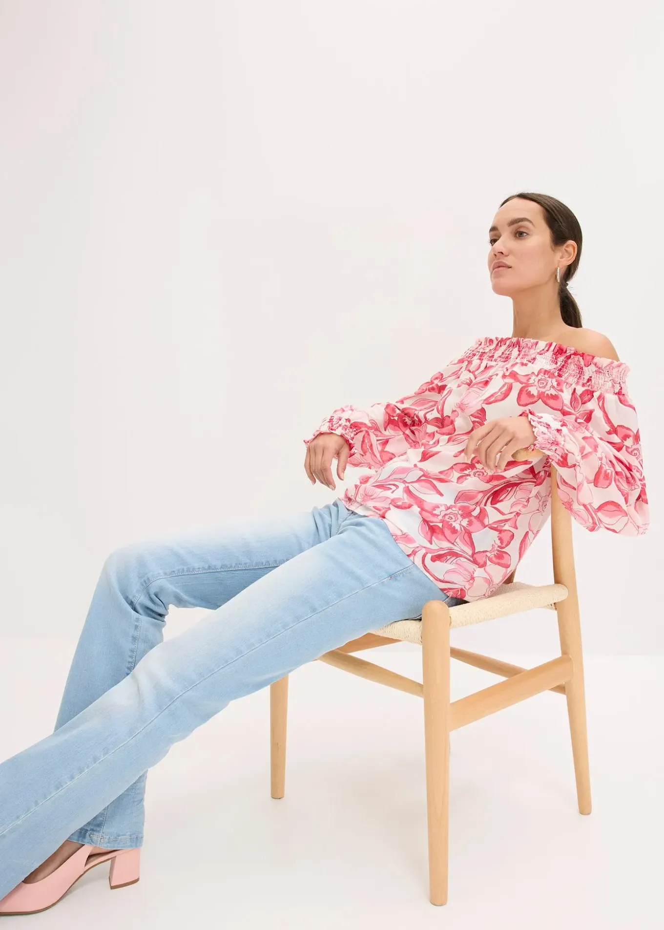 Blouse imprimée encolure bardot