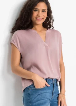 Blouse manches courtes ample en satin avec épaules descendues