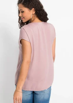 Blouse manches courtes ample en satin avec épaules descendues