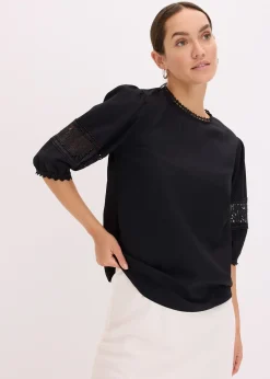 Blouse manches courtes contenant du lin