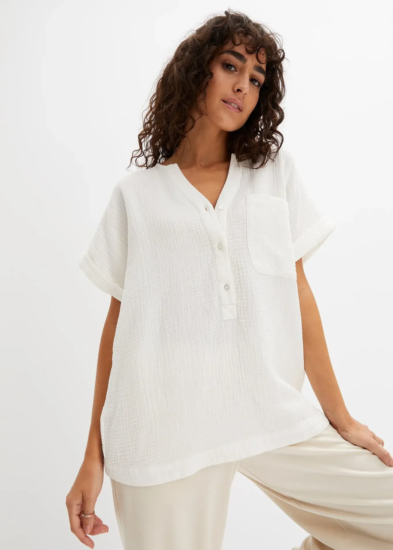Blouse manches courtes en gaze de coton