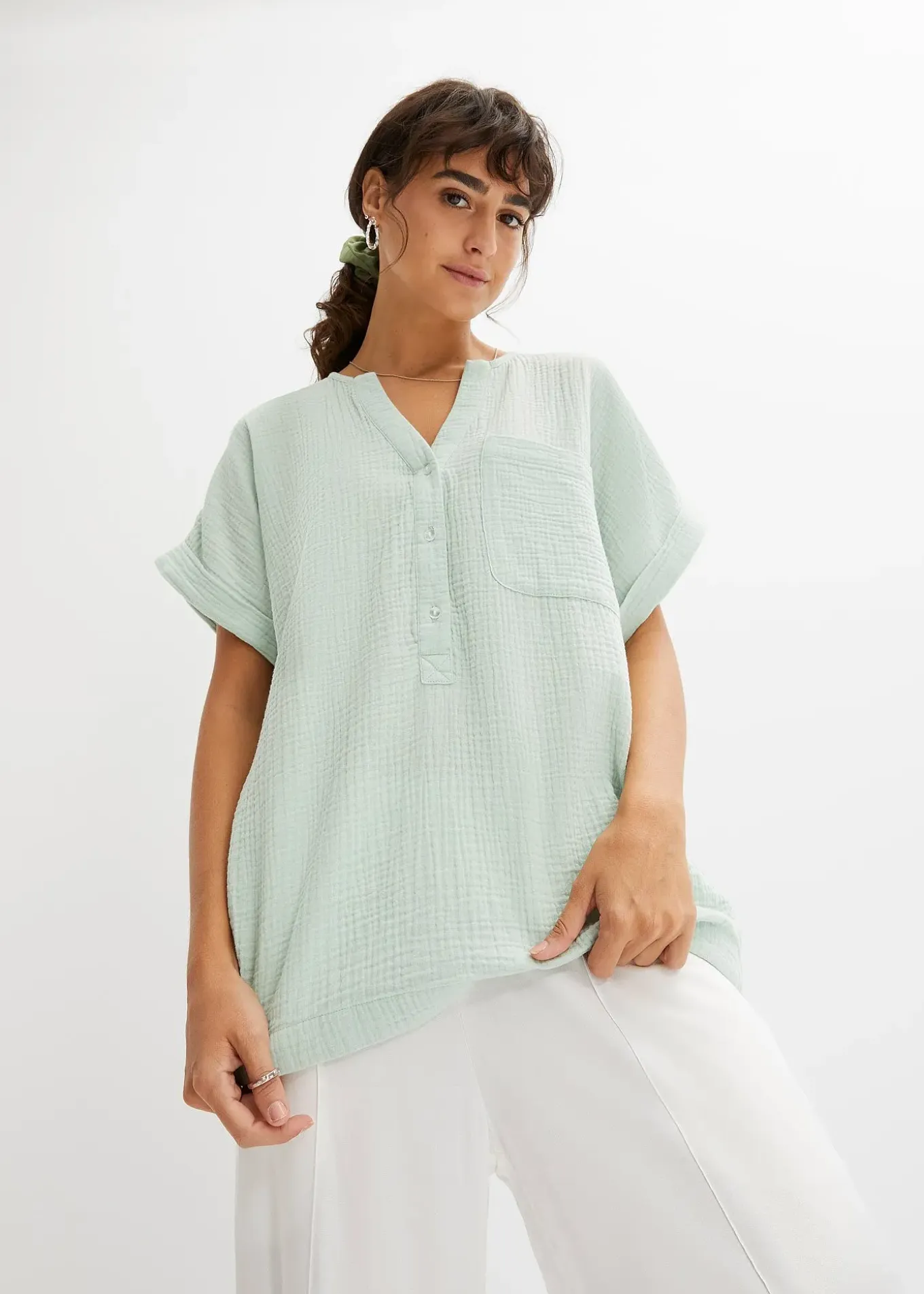 Blouse manches courtes en gaze de coton