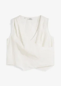 Blouse sans manches 100 % lin à encolure croisée