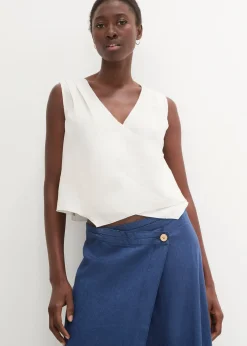 Blouse sans manches 100 % lin à encolure croisée