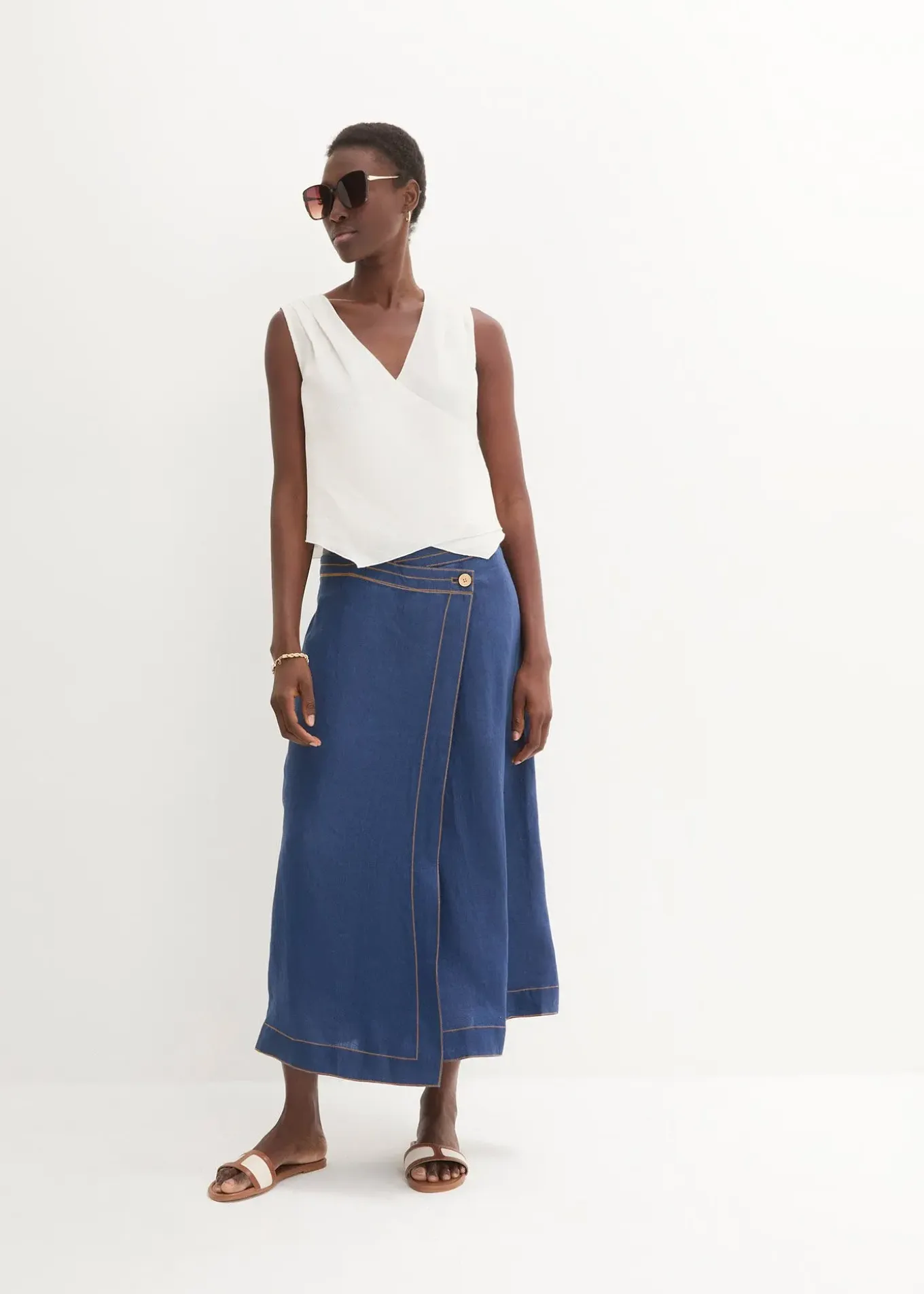 Blouse sans manches 100 % lin à encolure croisée