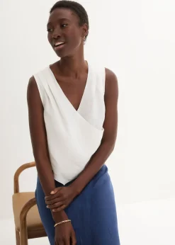 Blouse sans manches 100 % lin à encolure croisée