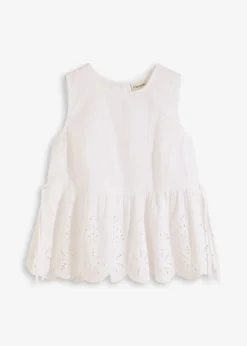 Blouse sans manches avec broderies anglaises, fendue sur les côtés