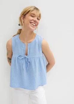 Blouse sans manches en gaze de coton