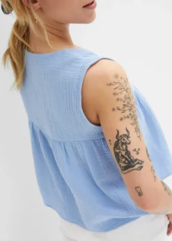 Blouse sans manches en gaze de coton