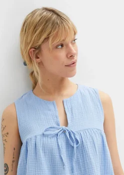 Blouse sans manches en gaze de coton