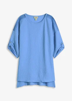 Blouse texturée avec bande de dentelle