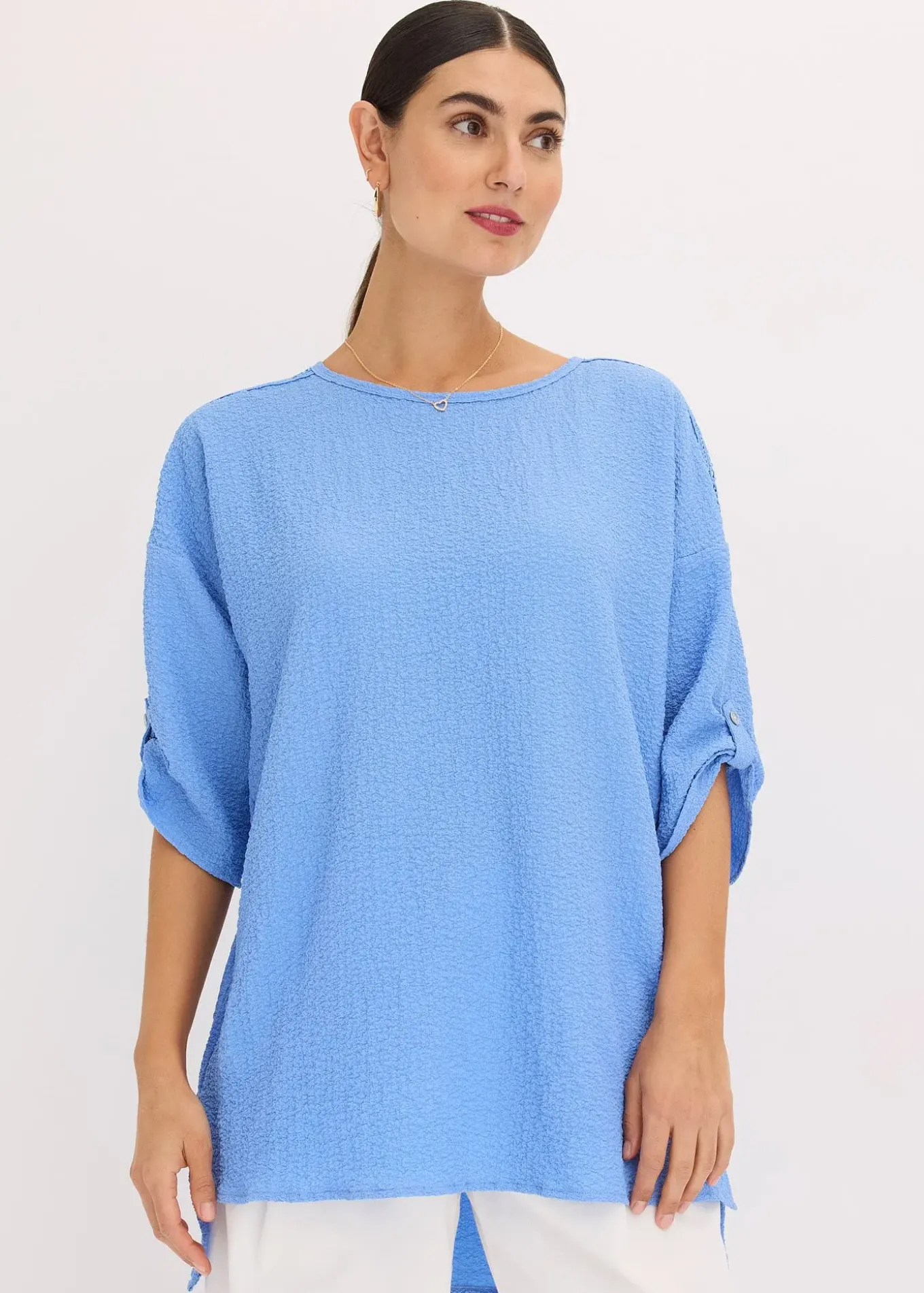 Blouse texturée avec bande de dentelle